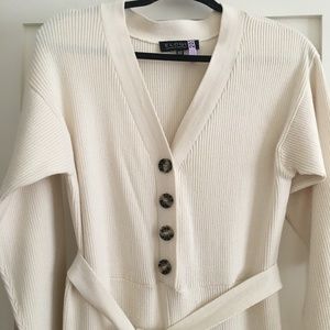 Eloquii Cream Button Front Cotton Knit Jumpsuit